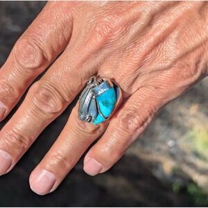 Men's Native American Sterling Silver Ring Turquoise Claw Jewelry Sz 10 ***